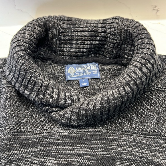American Rag Sweater Shawl collar Charcoal Grey  cable knit mixed knit sweater L - Picture 8 of 17